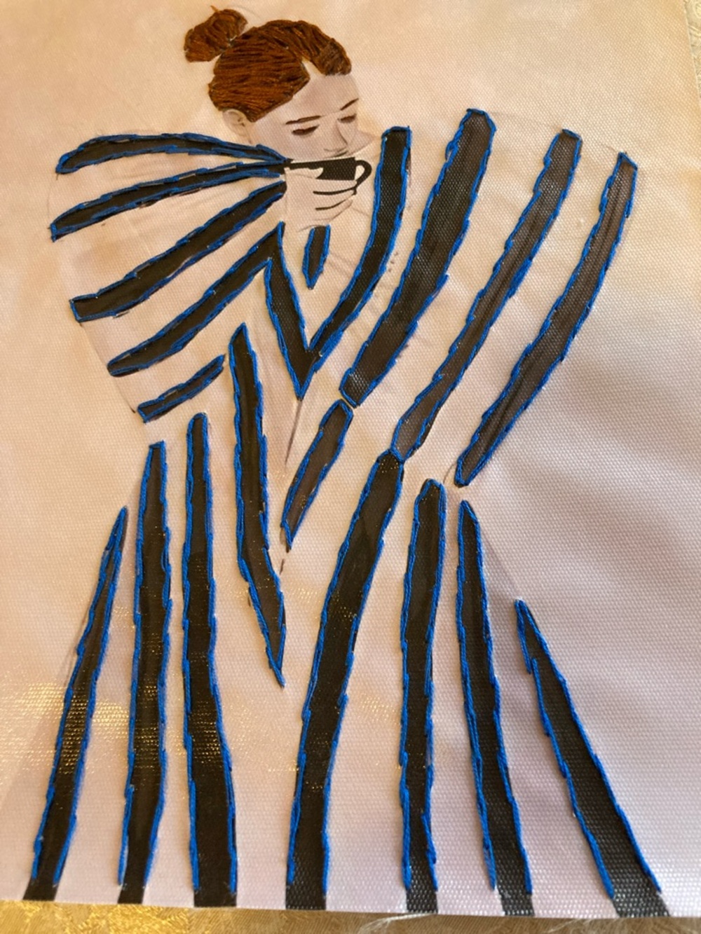 New Hand-Embroidered Canvas Fashion Illustration